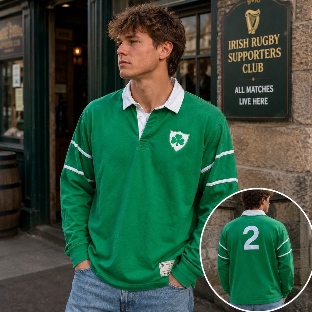 St Bernard Mens Rugby World Cup 2003 Ireland Jersey Green Long Sleeve Shirt L